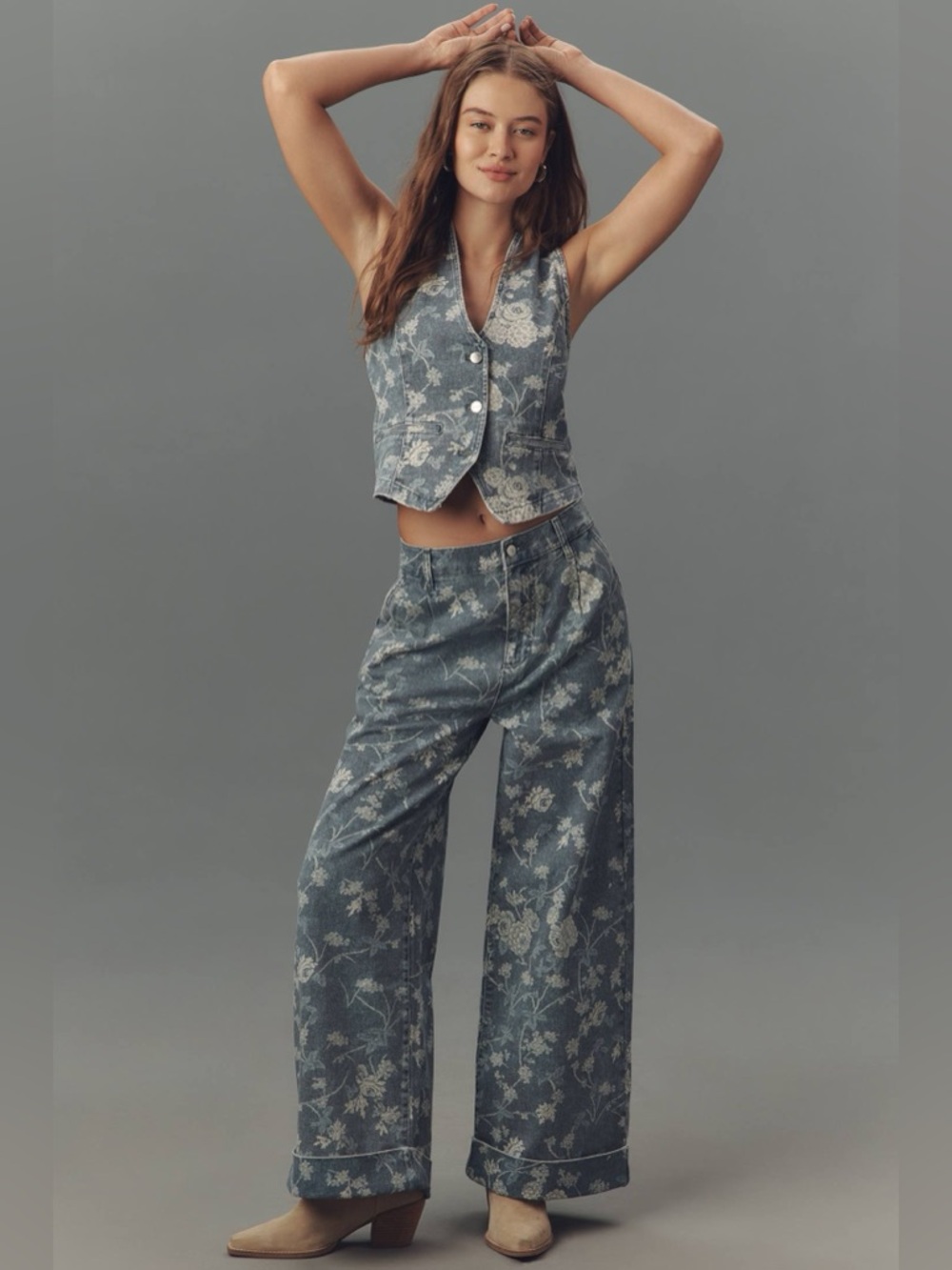 The Leon Double Hem High-Rise Wide-Leg Cuffed Jeans by Pilcro
